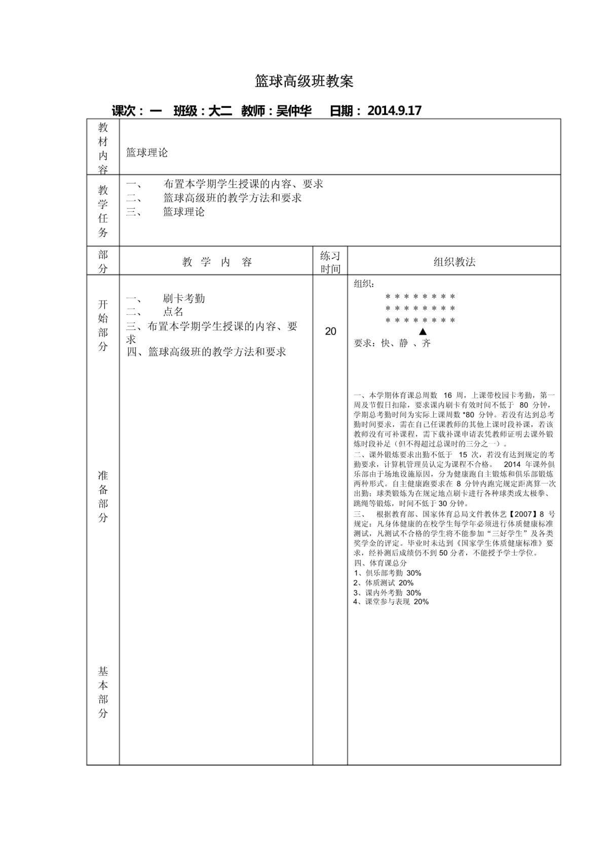篮球训练教学教案模板